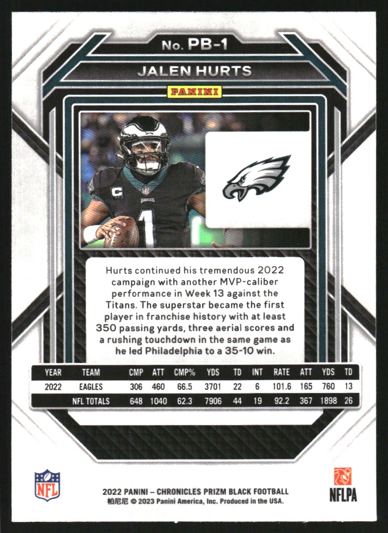 2022 Panini Chronicles Prizm Black #1 Jalen Hurts