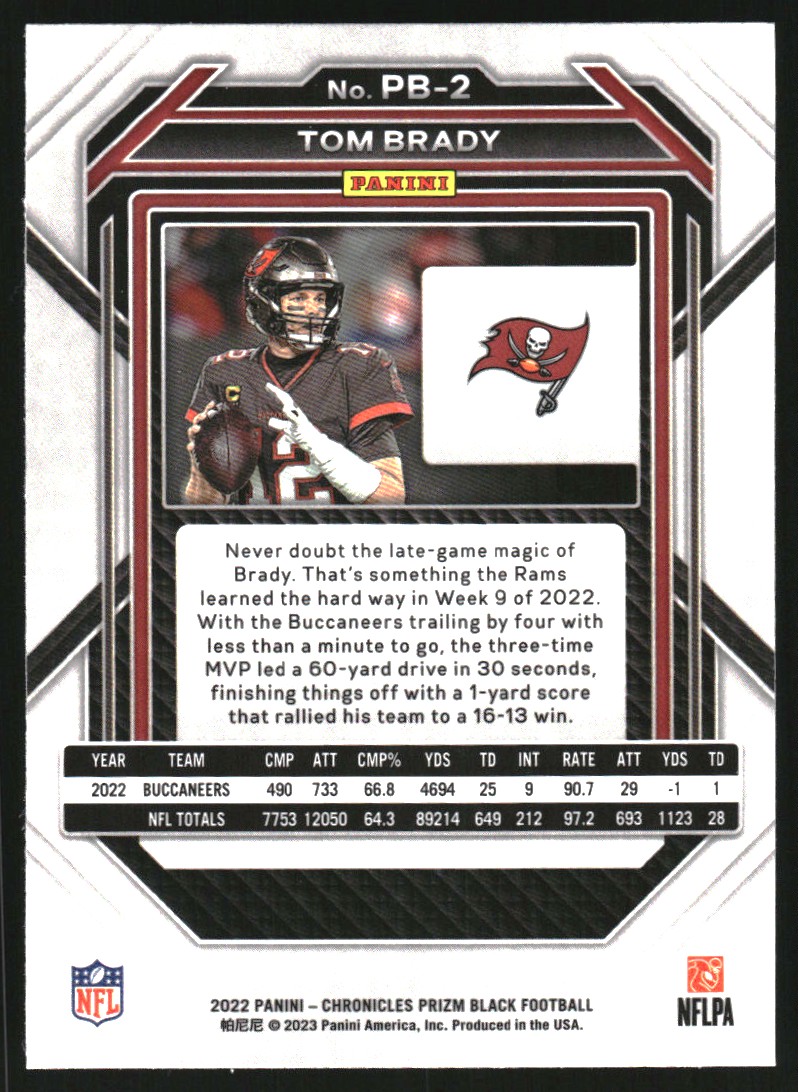 2022 Panini Chronicles Prizm Black #2 Tom Brady