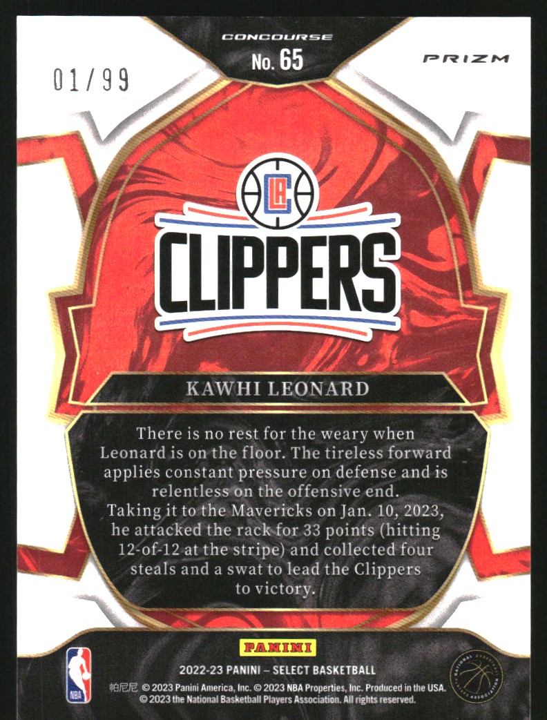 2022-23 Select Prizms Light Blue Disco #65 Kawhi Leonard