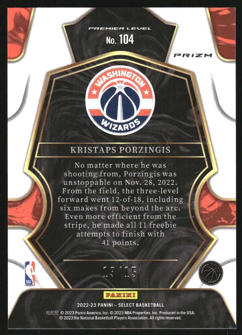 2022-23 Select Prizms Neon Orange Pulsar FOTL #104 Kristaps Porzingis