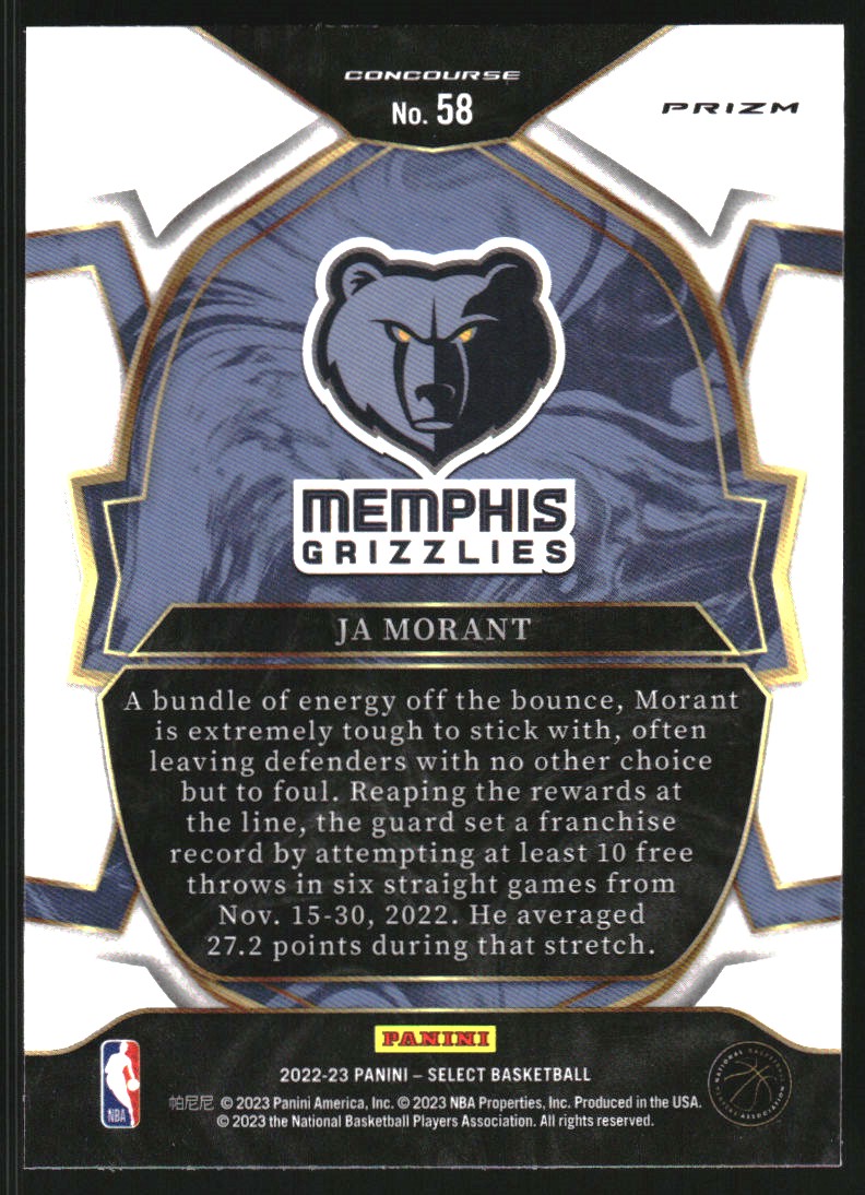 2022-23 Select Prizms Red Cracked Ice #58 Ja Morant