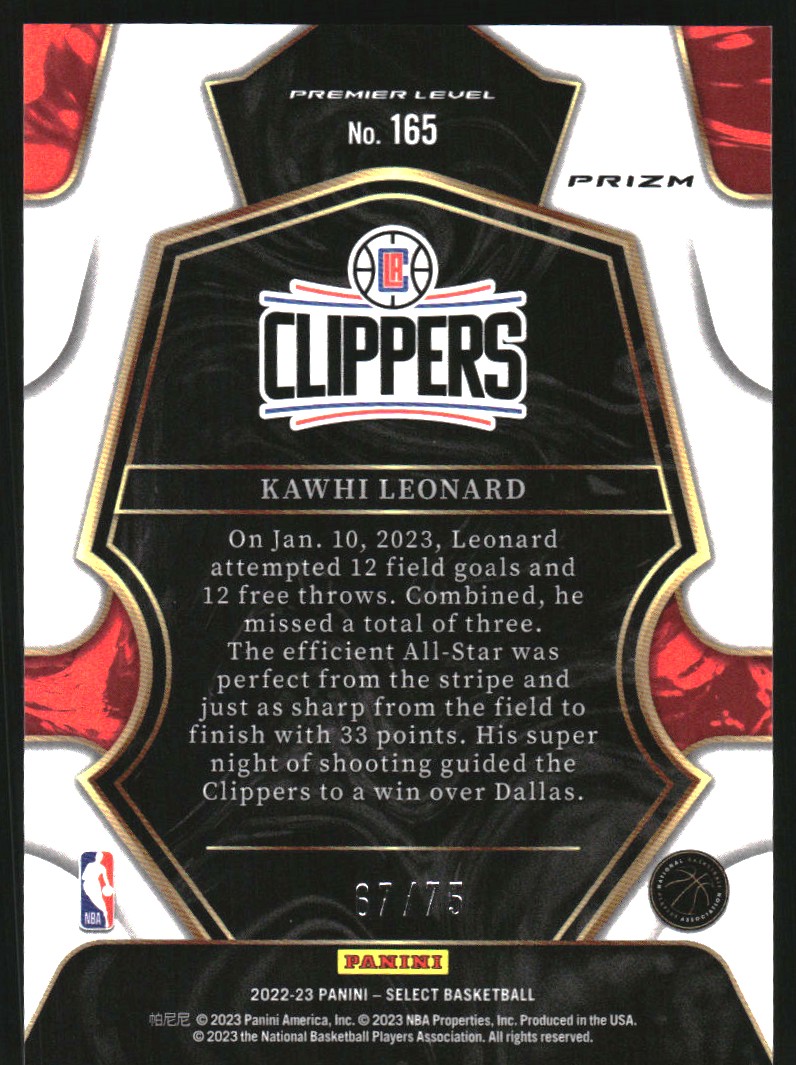2022-23 Select Prizms White Disco #165 Kawhi Leonard