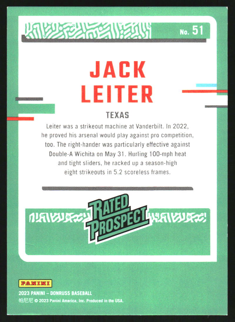 2023 Donruss Holo Red #51 Jack Leiter /2023