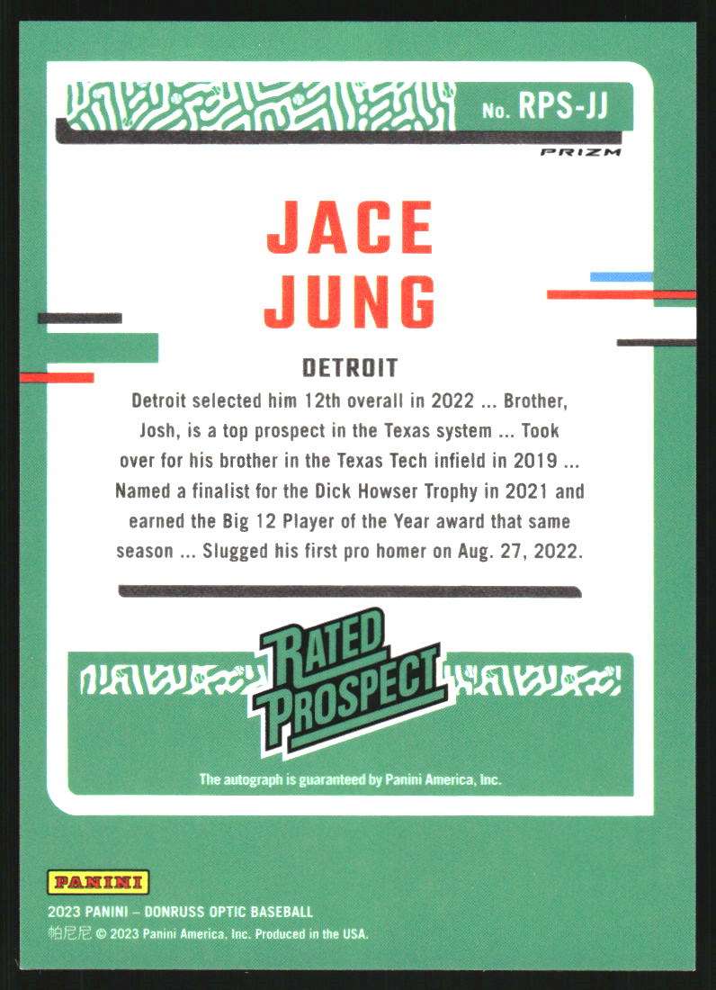 2023 Donruss Optic Rated Prospects Signatures Holo #10 Jace Jung