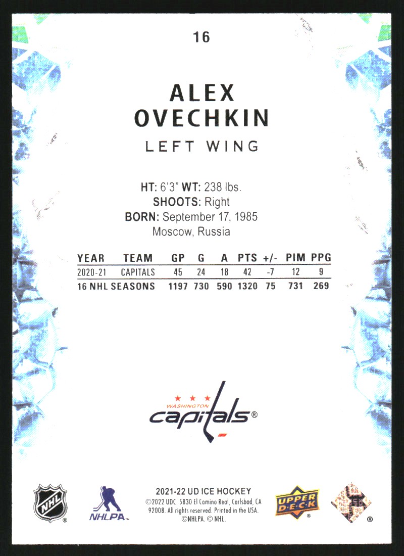 2021-22 Upper Deck Ice #16 Alex Ovechkin