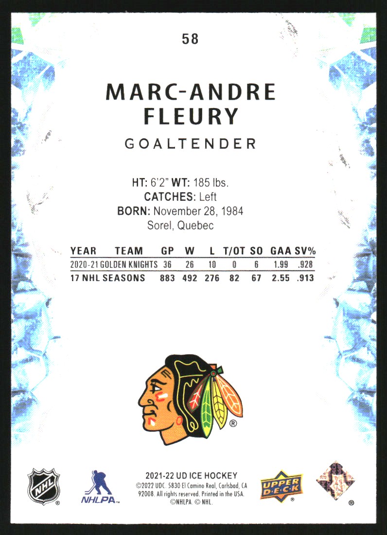 2021-22 Upper Deck Ice #58 Marc-Andre Fleury