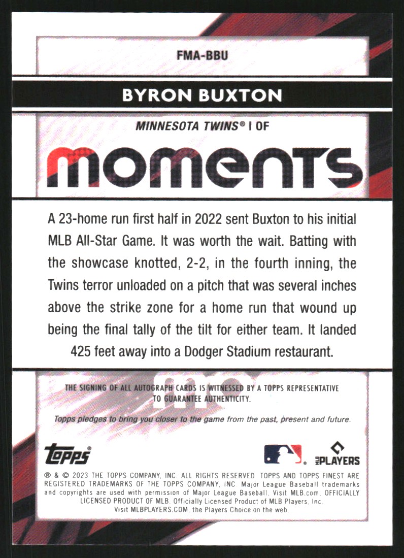 2023 Finest Moments Autographs Refractors #FMABBU Byron Buxton