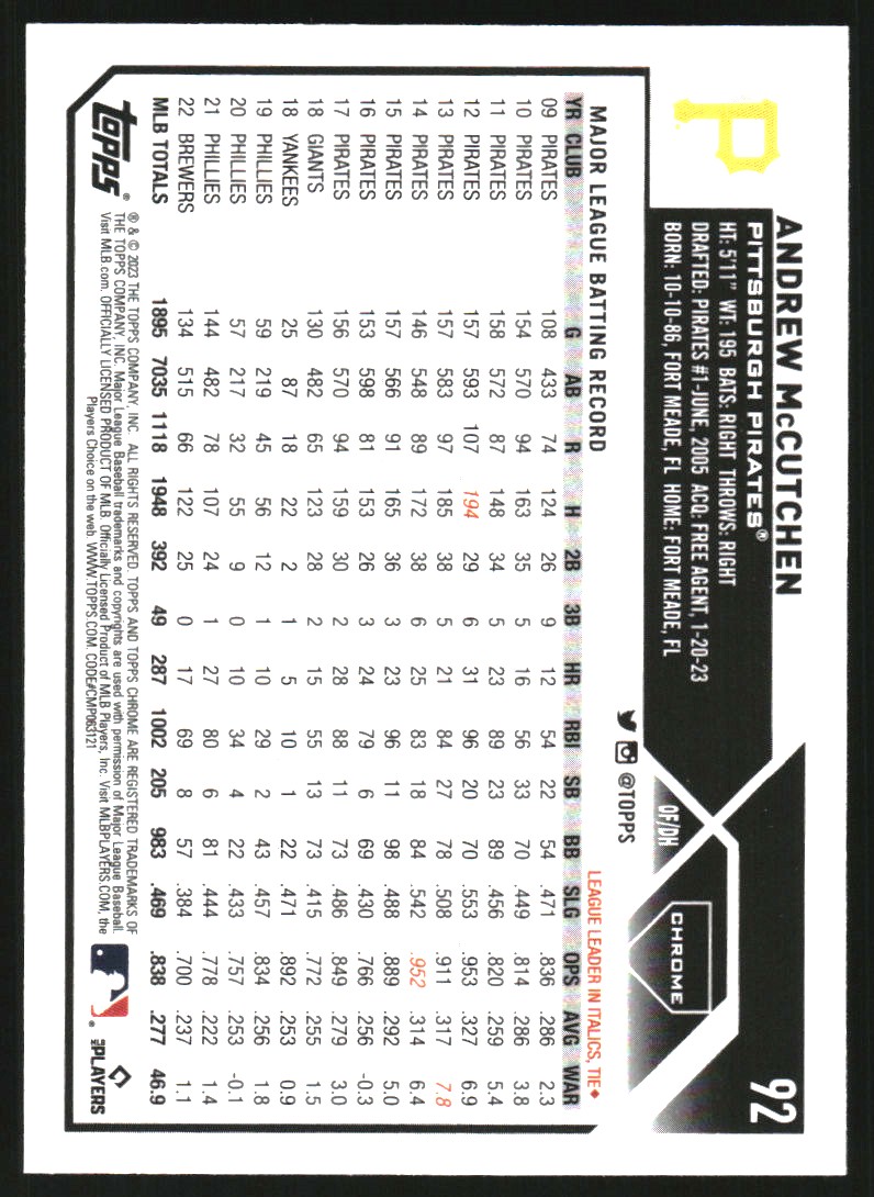 2023 Topps Chrome #92 Andrew McCutchen