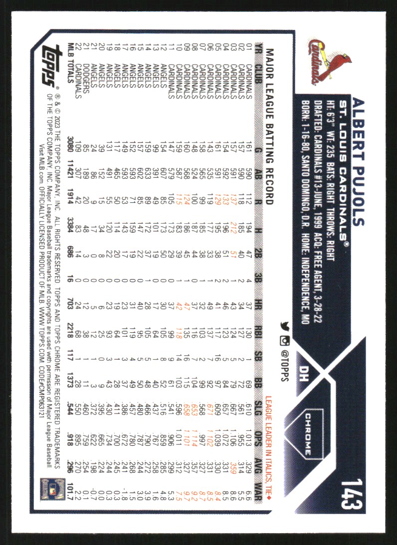 2023 Topps Chrome X-Fractors #143 Albert Pujols