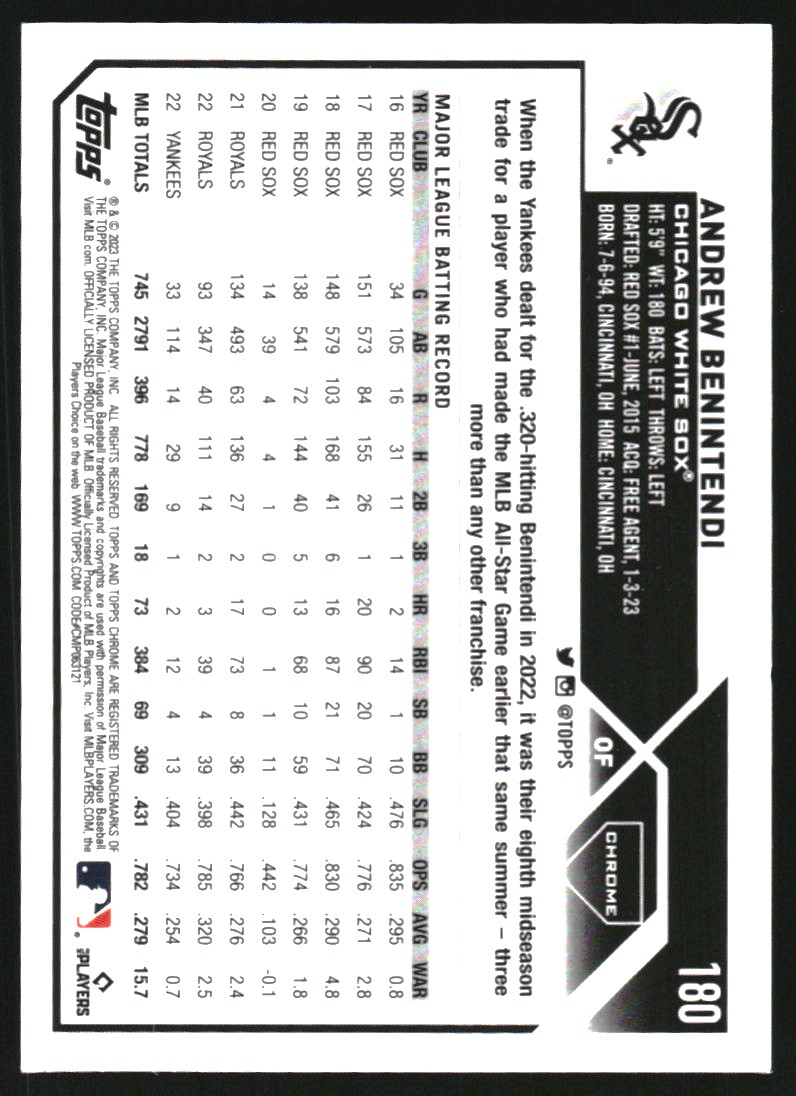2023 Topps Chrome Gold Wave Refractors #180 Andrew Benintendi