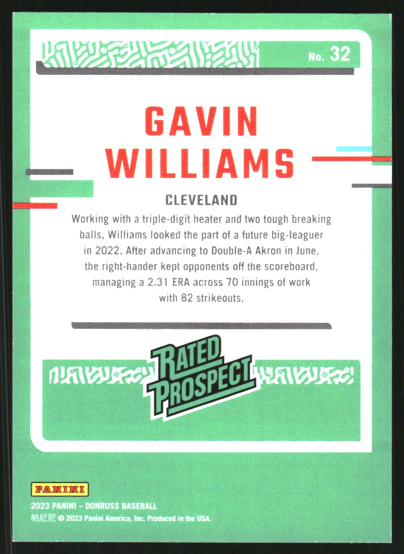 2023 Donruss Stat Line Career #32 Gavin Williams/196