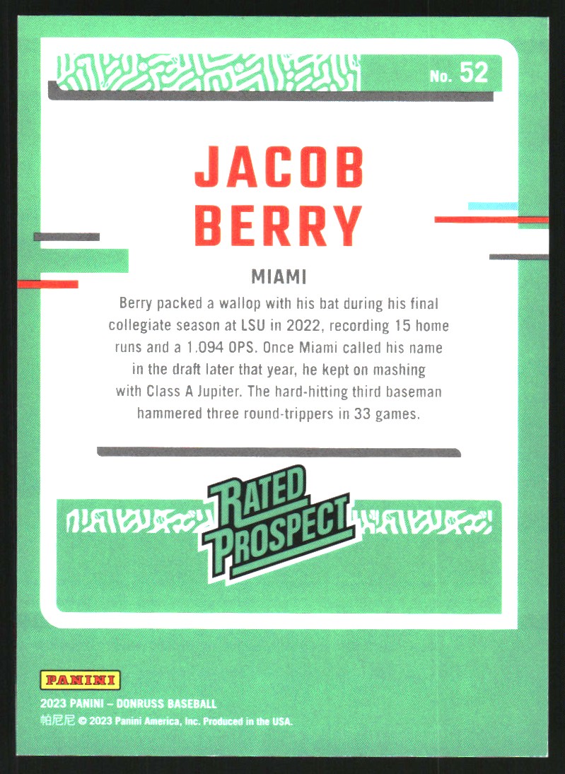 2023 Donruss Stat Line Career #52 Jacob Berry/343