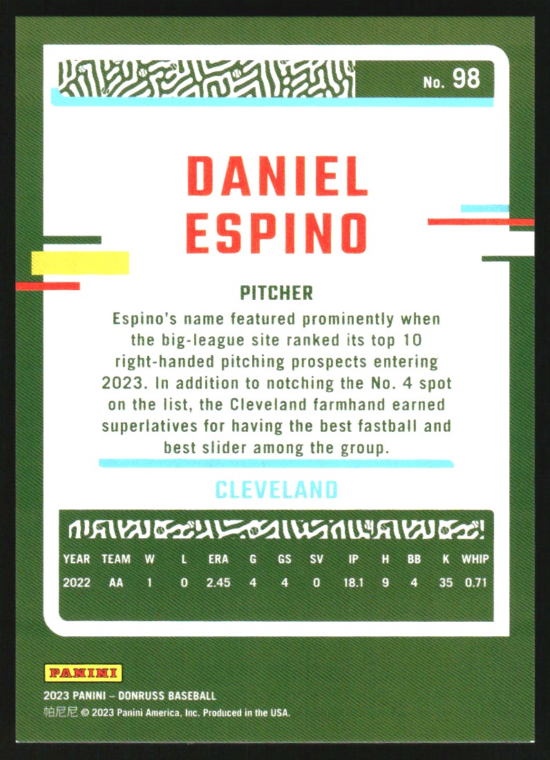 2023 Donruss Stat Line Career #98 Daniel Espino/357