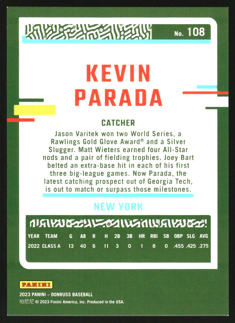 2023 Donruss Stat Line Career #108 Kevin Parada/500