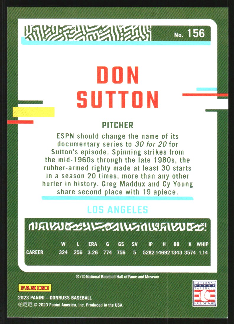 2023 Donruss Stat Line Career #156 Don Sutton/178