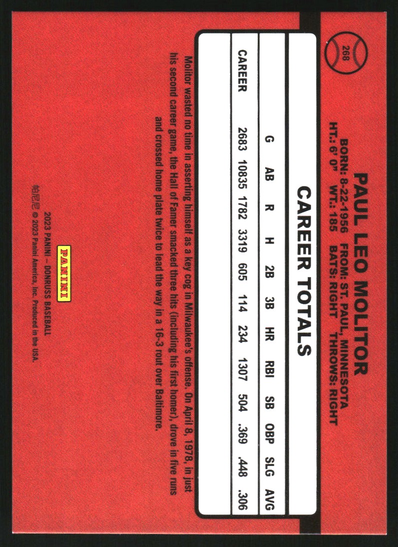 2023 Donruss Stat Line Career #268 Paul Molitor RETRO/500