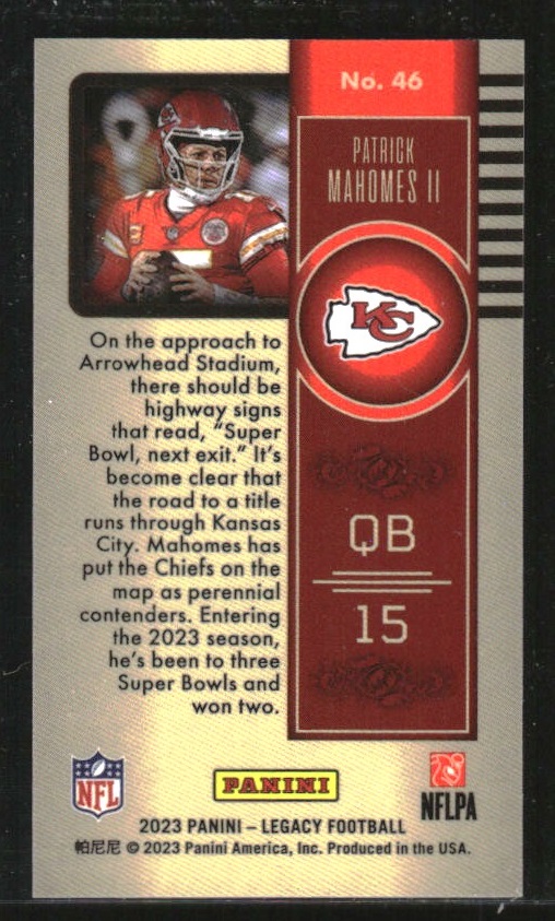 2023 Panini Legacy Premium Edition Silver Mini #46 Patrick Mahomes II