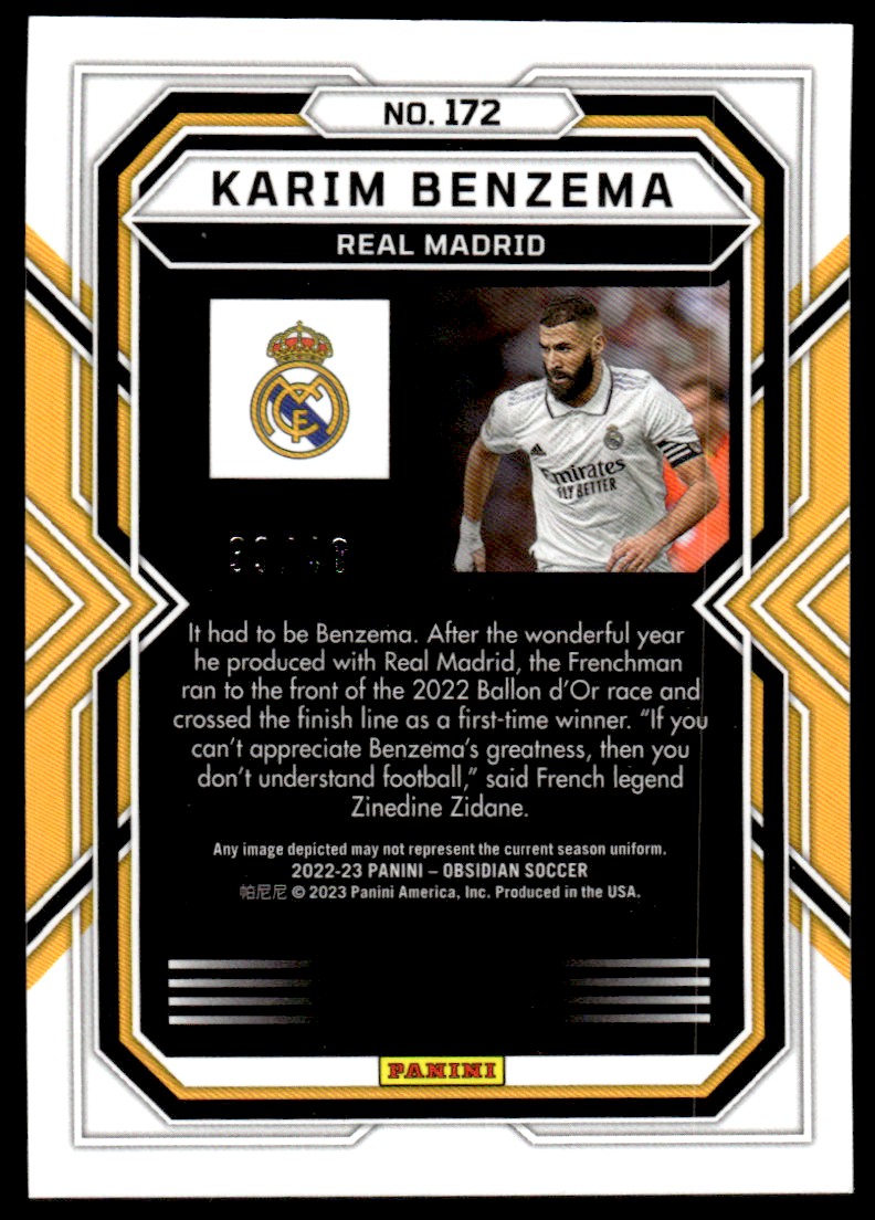 2022-23 Panini Obsidian Electric Etch Orange #172 Karim Benzema