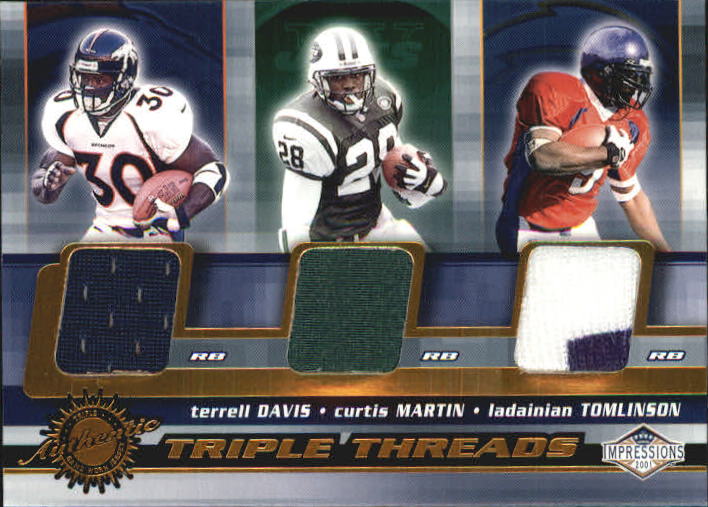 2001 Pacific Impressions Triple Threads #18 Terrell Davis/Curtis Martin/LaDainian Tomlinson