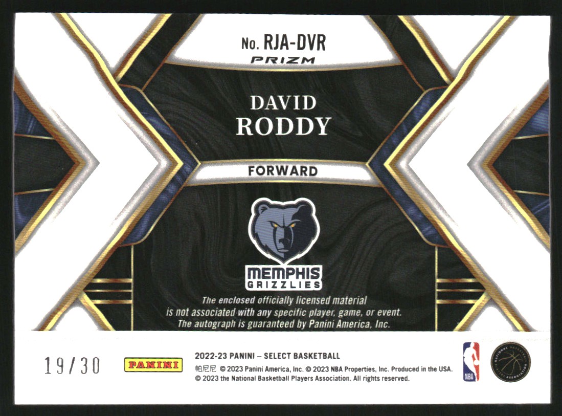2022-23 Select Rookie Jersey Autographs Neon Orange Pulsar Prizms FOTL #14 David Roddy