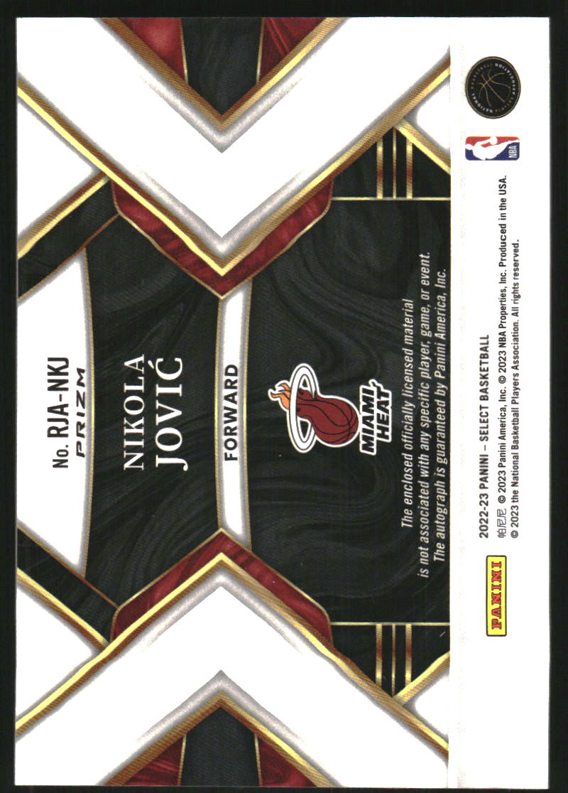 2022-23 Select Rookie Jersey Autographs Red Wave Prizms #22 Nikola Jovic
