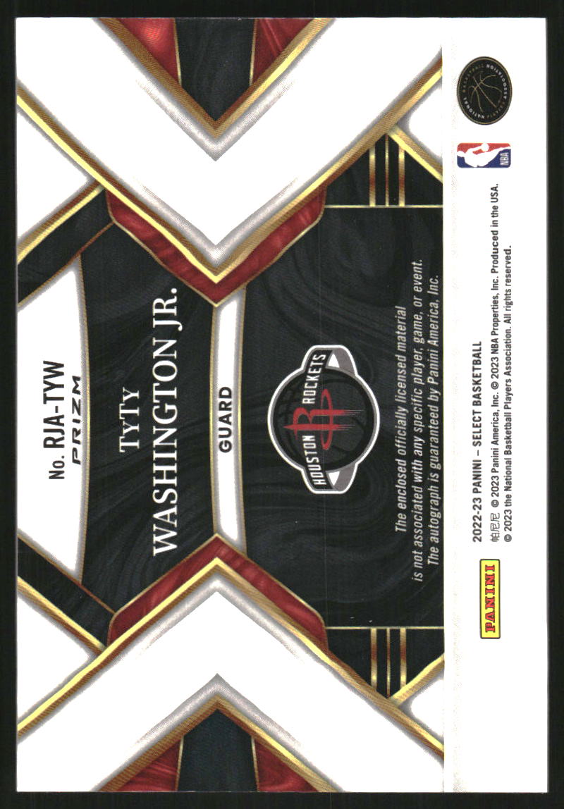 2022-23 Select Rookie Jersey Autographs Red Wave Prizms #36 TyTy Washington Jr.