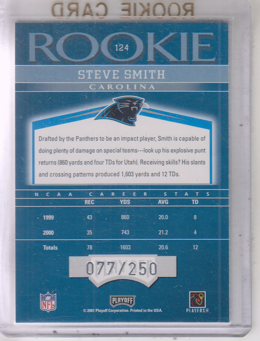 2001 Playoff Honors #124 Steve Smith RC back image