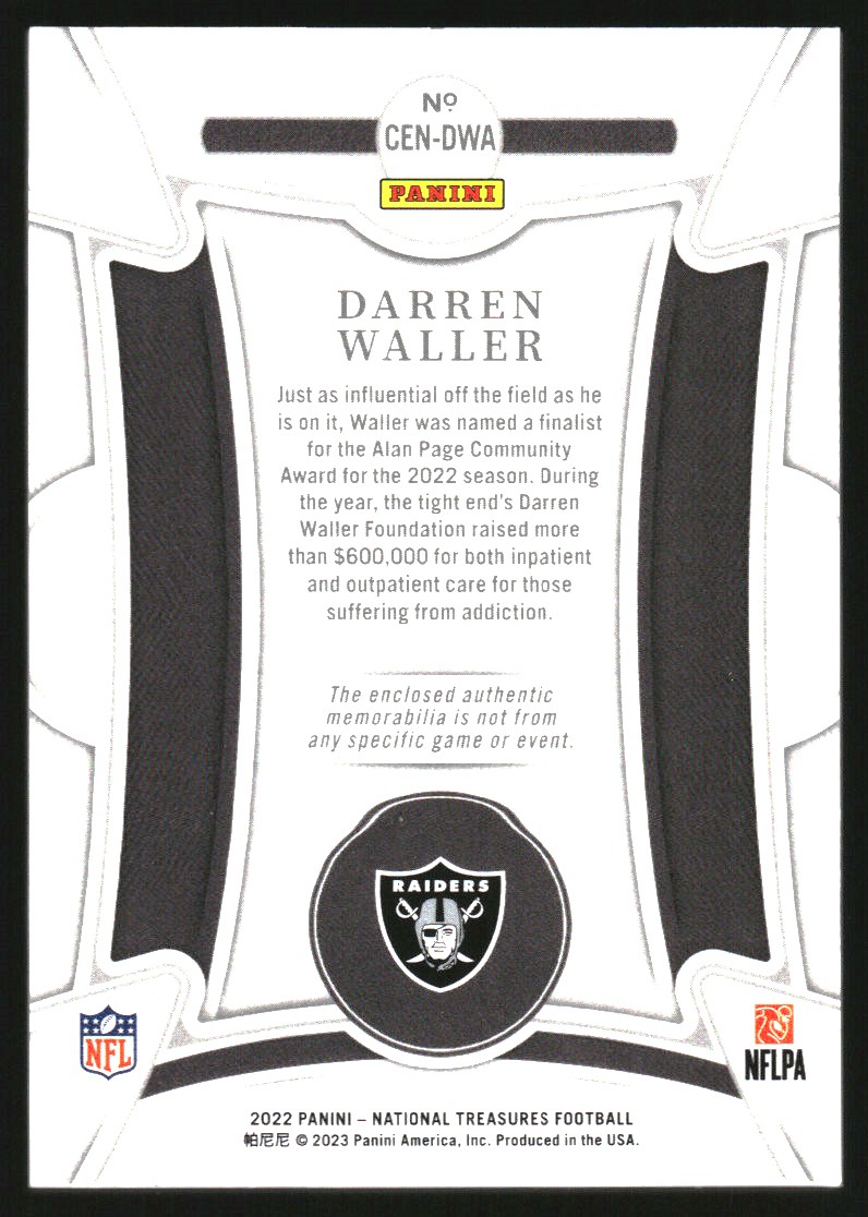 2022 Panini National Treasures Century Materials Gold #94 Darren Waller