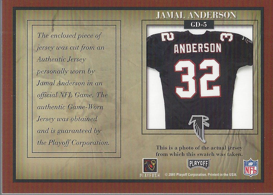 2001 Playoff Honors Game Day Jerseys Autographs #GD5 Jamal Anderson back image