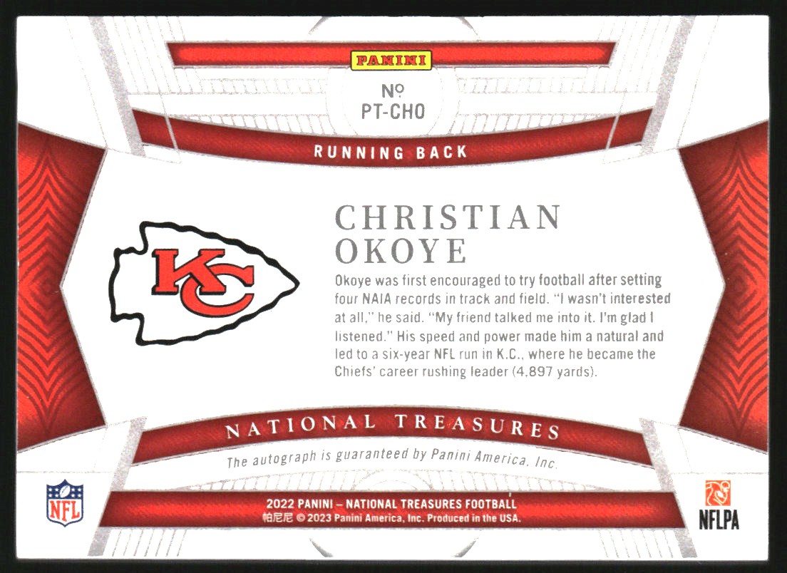2022 Panini National Treasures Personalized Treasures #1 Christian Okoye