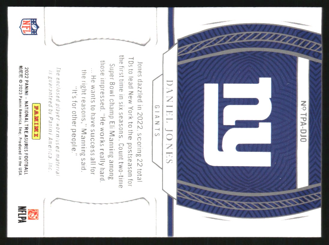 2022 Panini National Treasures Treasured Patches #12 Daniel Jones
