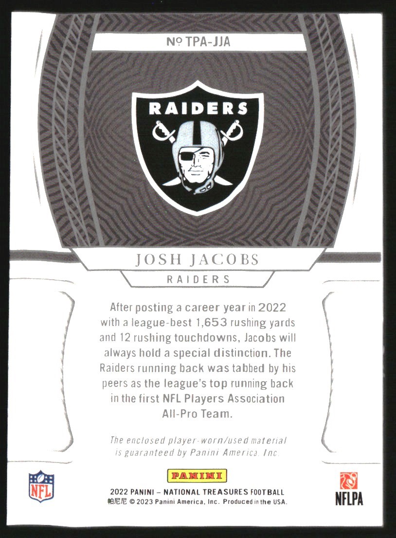 2022 Panini National Treasures Treasured Patches #21 Josh Jacobs