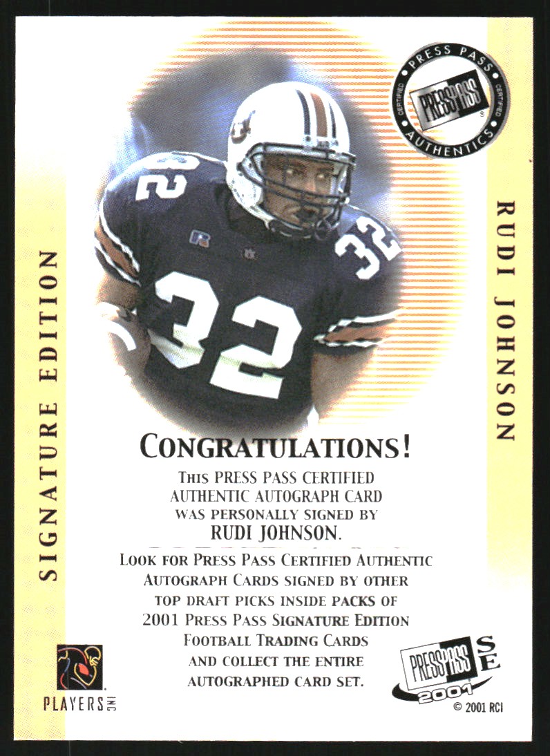 2001 Press Pass SE Autographs Silver #21 Rudi Johnson back image