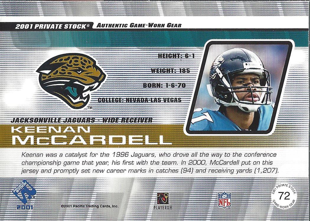 2001 Private Stock Game Worn Gear #72 Keenan McCardell back image