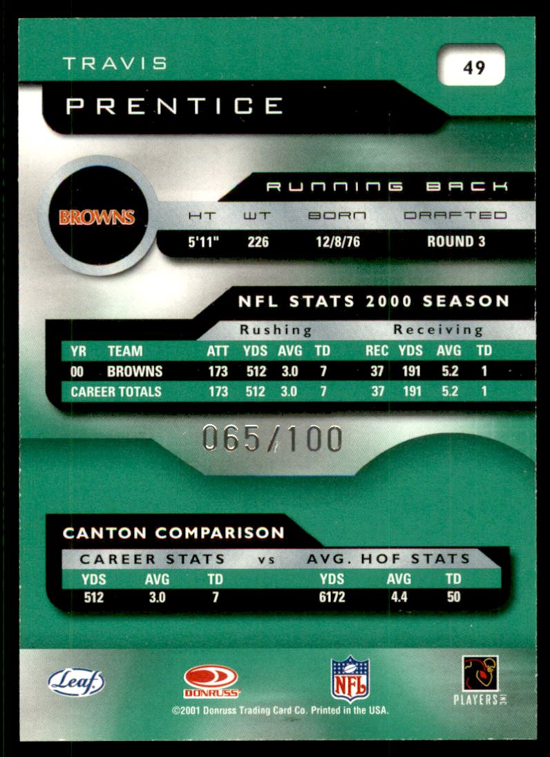 2001 Quantum Leaf Infinity Green #49 Travis Prentice back image