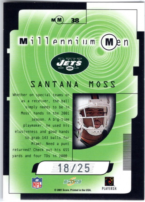 2001 Score Millennium Men Autographs #38 Santana Moss back image