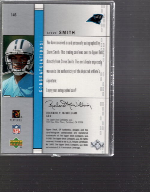 2001 SP Authentic #146 Steve Smith AU RC back image