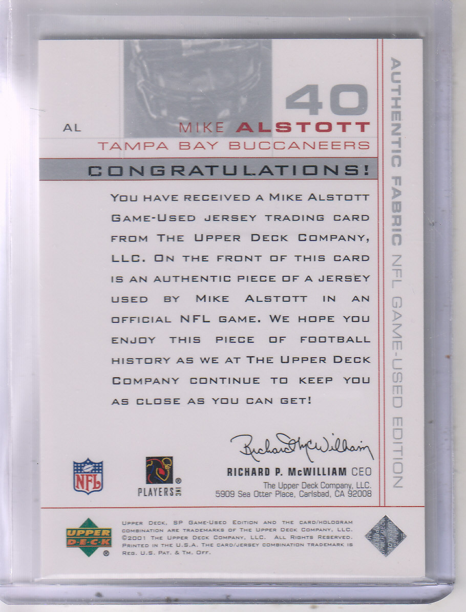 2001 SP Game Used Edition Authentic Fabric #AL Mike Alstott back image