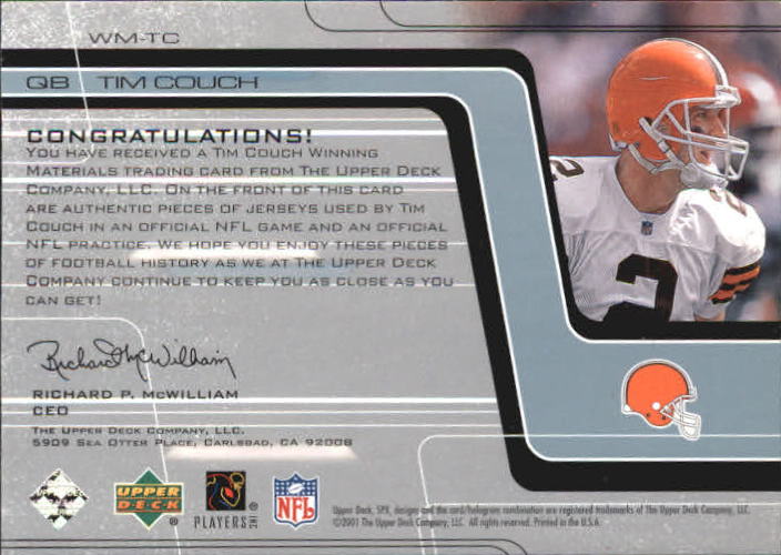 2001 SPx Winning Materials #WMTC1 Tim Couch/750 back image