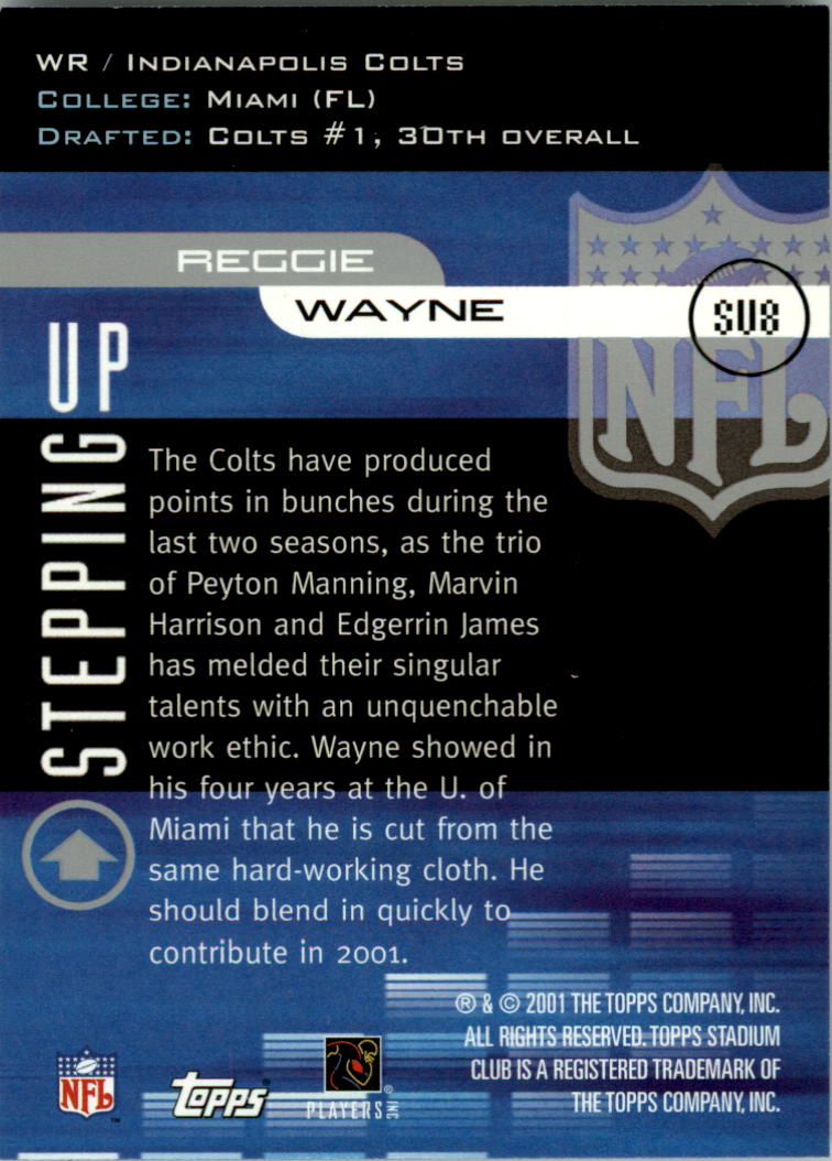 2001 Stadium Club Stepping Up #SU8 Reggie Wayne back image