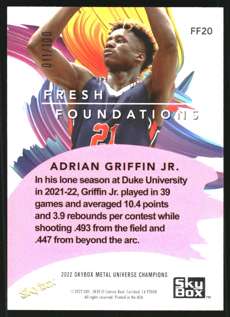 2022 Skybox Metal Universe Champions Fresh Foundation Precious Metal Gems Red #FF20 Adrian Griffin Jr.