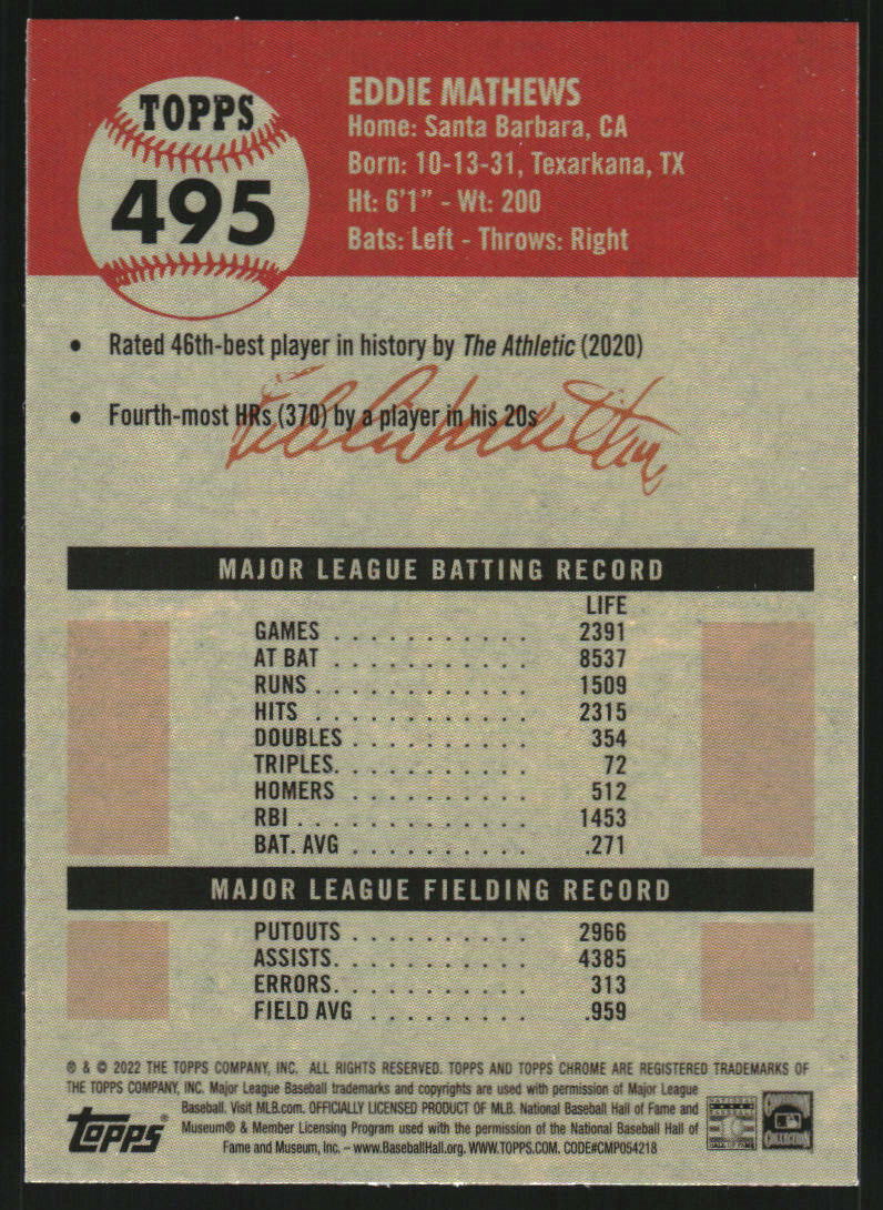 2022 Topps Chrome Platinum Anniversary Prism Refractors #495 Eddie Mathews