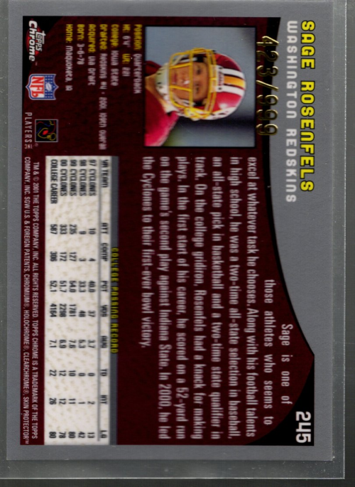 A9106- 2001 Topps Chrome Football Card #s 221-320 -You Pick- 15+ FREE US SHIP - Picture 37 of 173