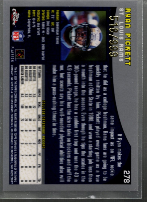 A9106- 2001 Topps Chrome Football Card #s 221-320 -You Pick- 15+ FREE US SHIP - Picture 91 of 173