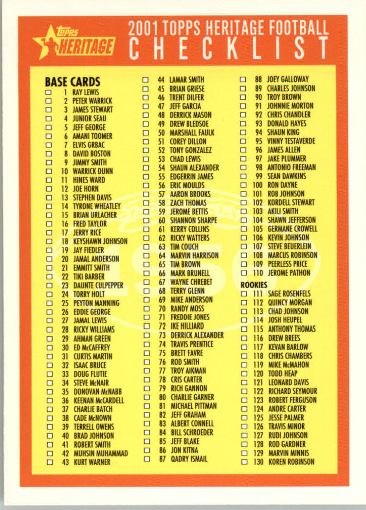 2001 Topps Heritage #NNO Checklist CL