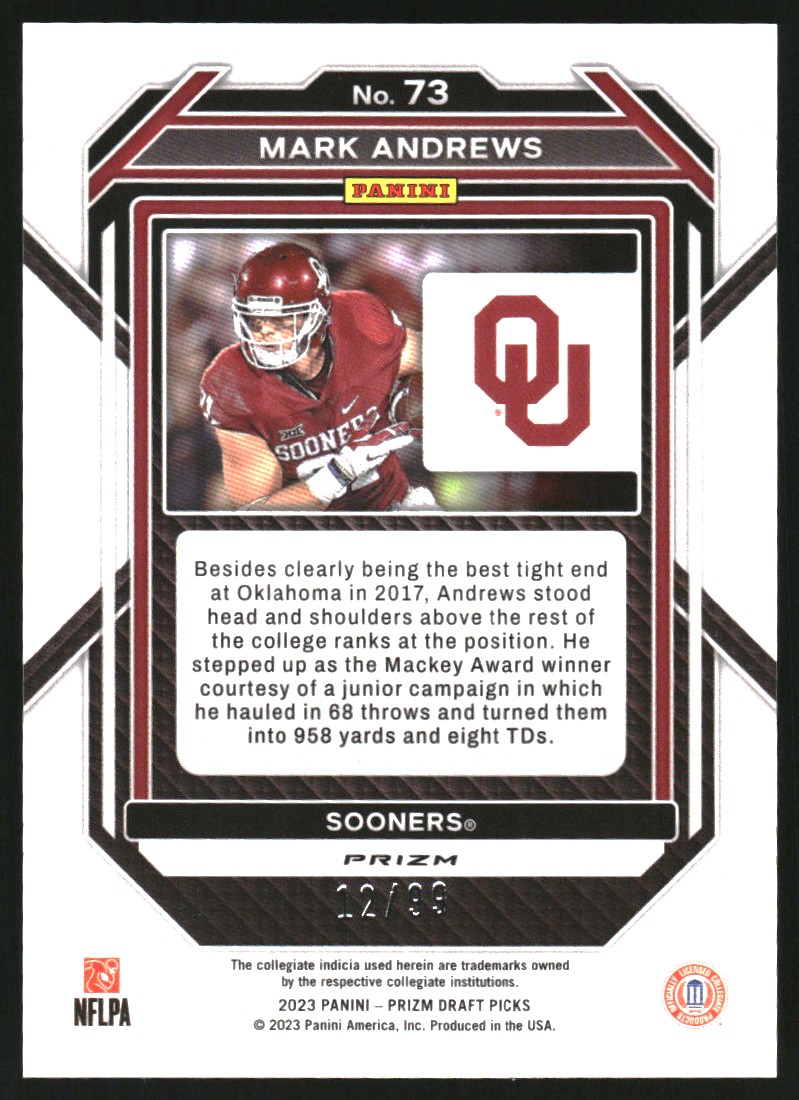 2023 Panini Prizm Draft Picks Prizms Blue Ice #73 Mark Andrews