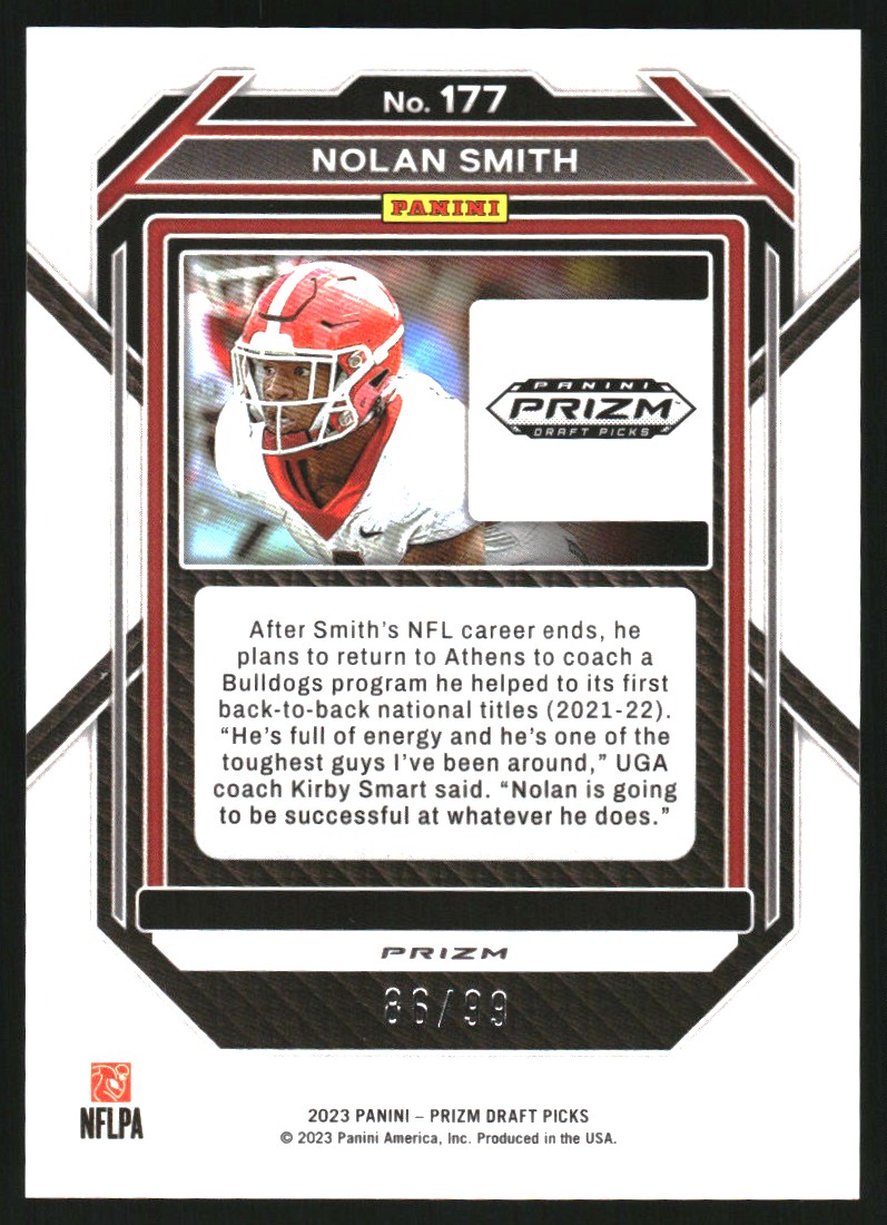 2023 Panini Prizm Draft Picks Prizms Blue Ice #177 Nolan Smith