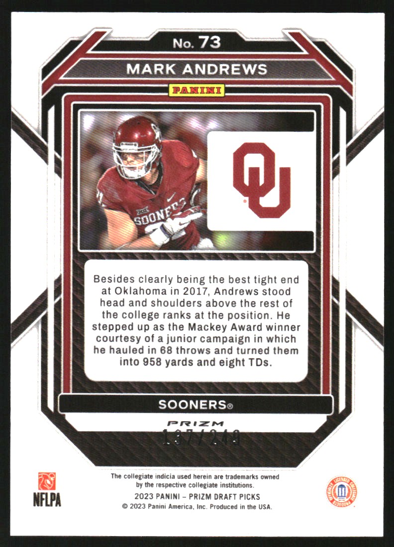2023 Panini Prizm Draft Picks Prizms Blue Wave #73 Mark Andrews