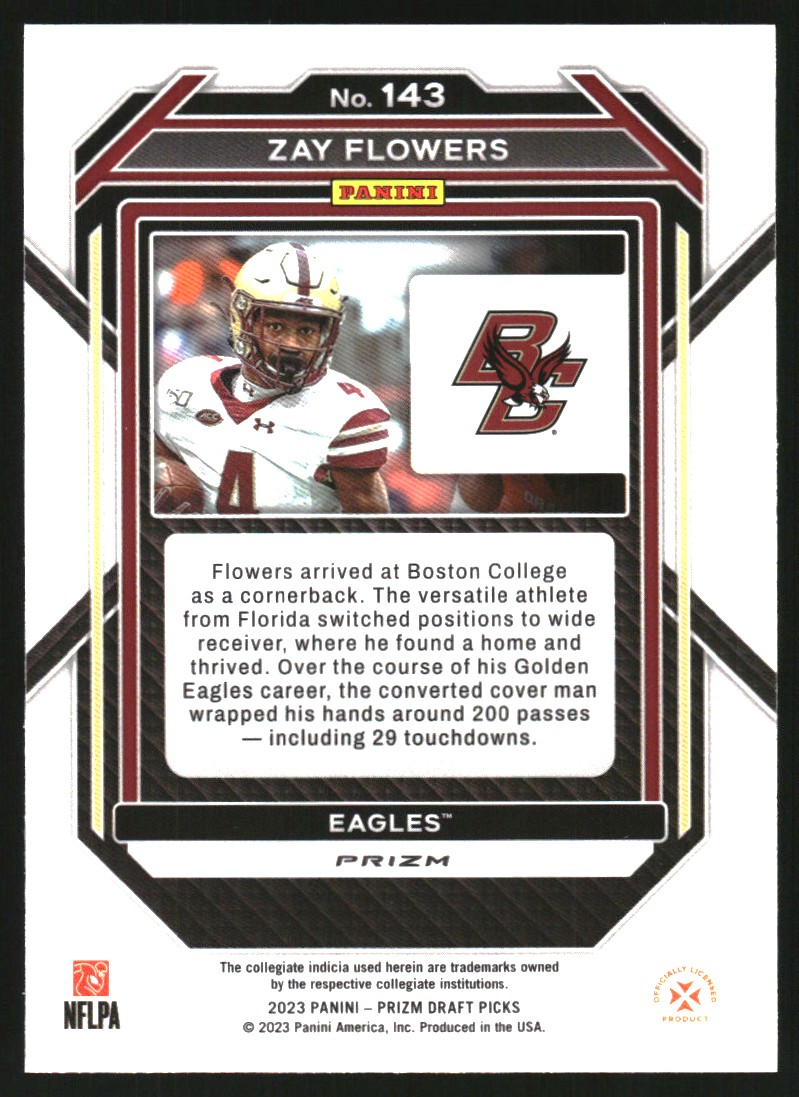 2023 Panini Prizm Draft Picks Prizms Purple Wave #143 Zay Flowers