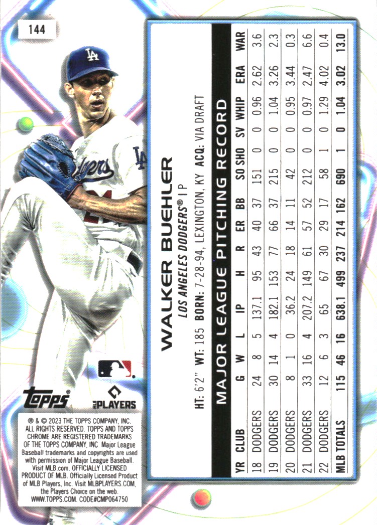 2023 Topps Cosmic Chrome Nucleus Refractors #144 Walker Buehler